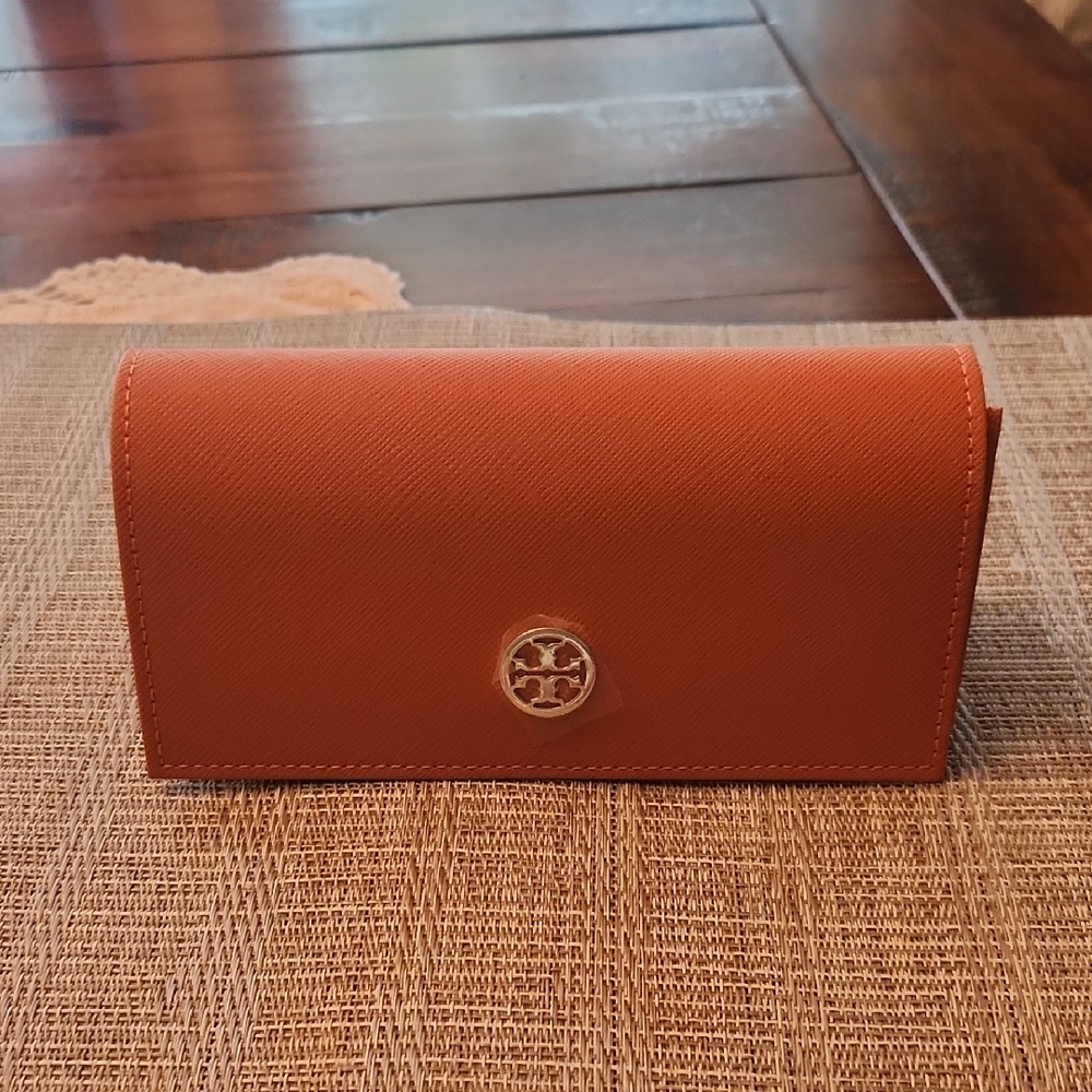 Tory Burch Burnt Orange Sunglass Case with Gold Logo